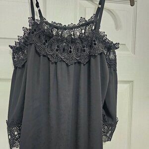 Black A. Byer cold shoulder top with lace embellishment